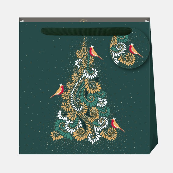 Filigree Tree Deep Emerald Medium Christmas Gift Bag