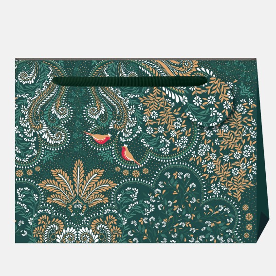 Robin Filigree Deep Emerald Large Christmas Gift Bag