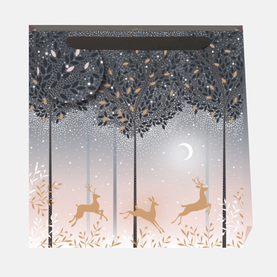 Moonlit Deer Blush & Grey Ombre Large Christmas Gift Bag