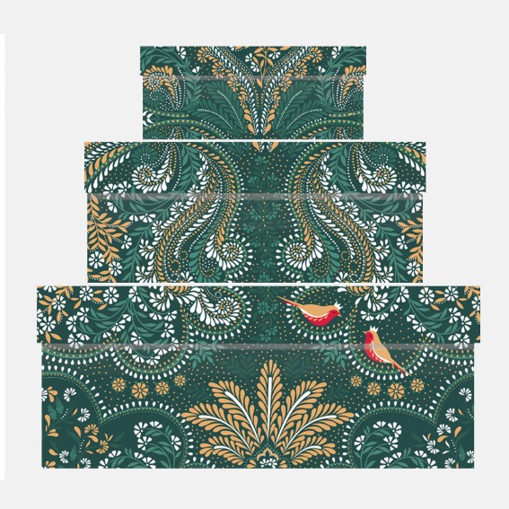 Robin Filigree Deep Emerald Christmas Gift Boxes - Set of 3