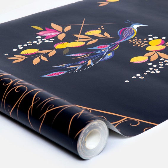 Orchard Birds & Gate Navy Wallpaper Mural