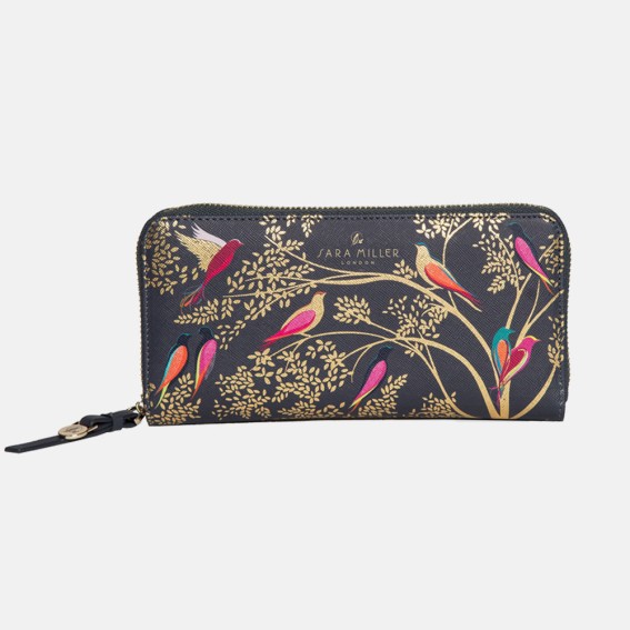 Smokey Blue Birds Large Zip Purse