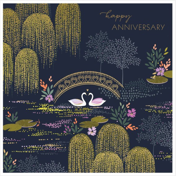 Swans Under Bridge Anniversary Large Card