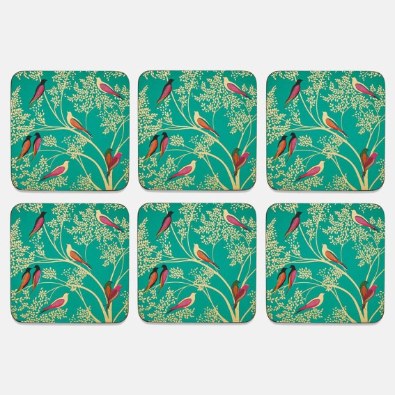 Green Birds Coasters - Set of 6