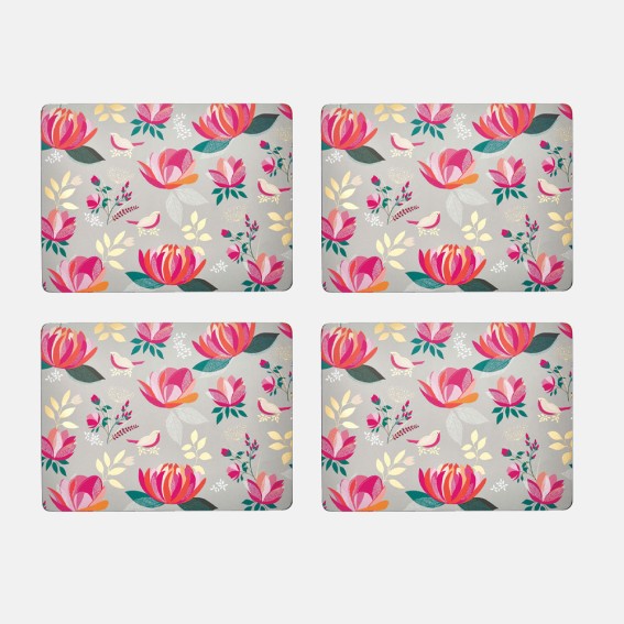 Grey Peony Placemats - Set of 4