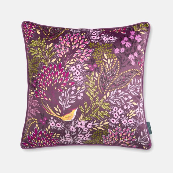 Plum Songbird Velvet Cushion