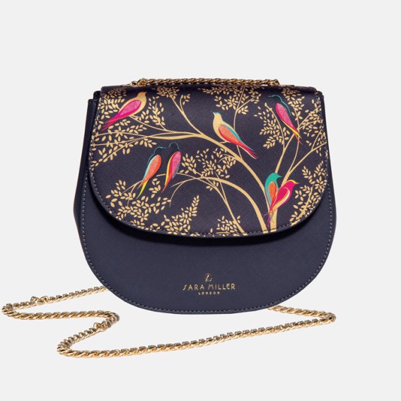 Smokey Blue Birds Gold Chain Crossbody Bag