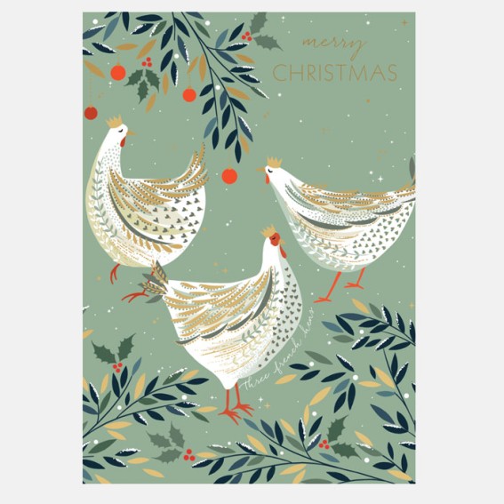 Three French Hens Christmas Card