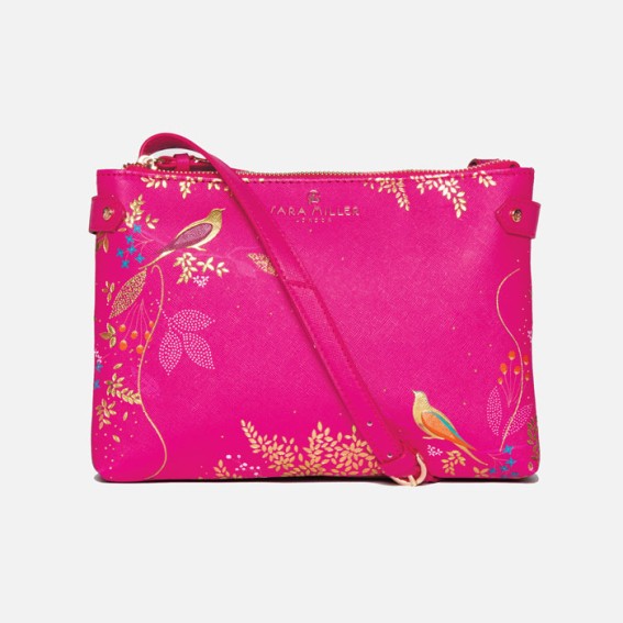 Pink Birds Zip Top Crossbody