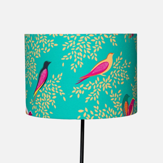 Green Birds Sateen Lampshade - Medium