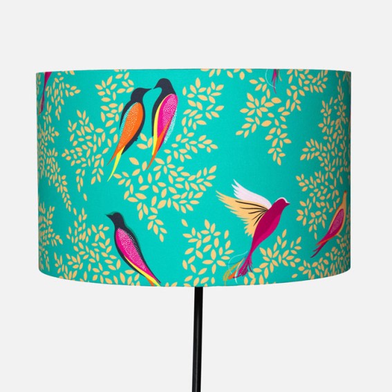 Green Birds Sateen Lampshade - Large