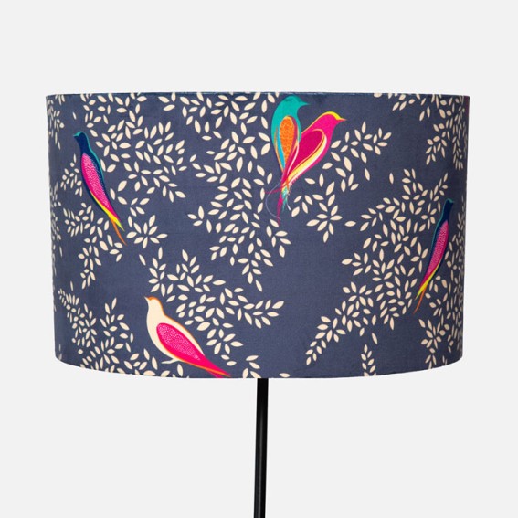 Deep Navy Birds Velvet Lampshade - Large