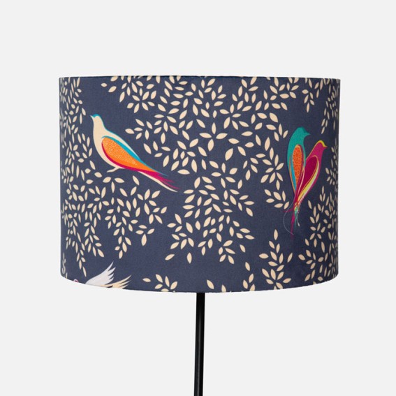 Deep Navy Birds Velvet Lampshade - Medium