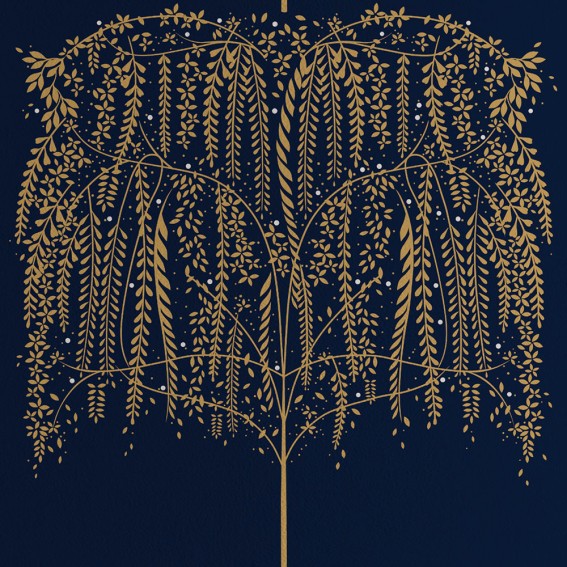 Navy Willow Trees Wallpaper SAMPLE