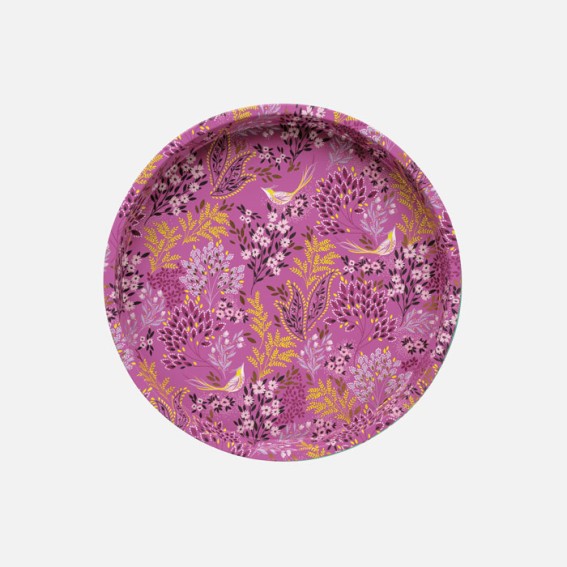 Mauve Songbird Round Tin Tray