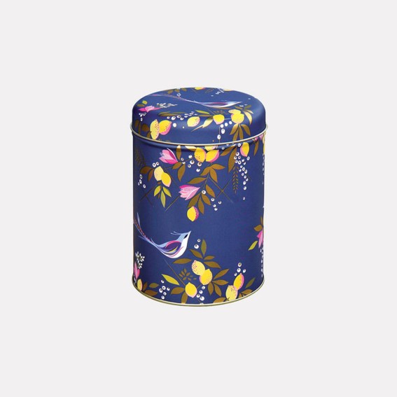 Navy Orchard Birds Round Caddy