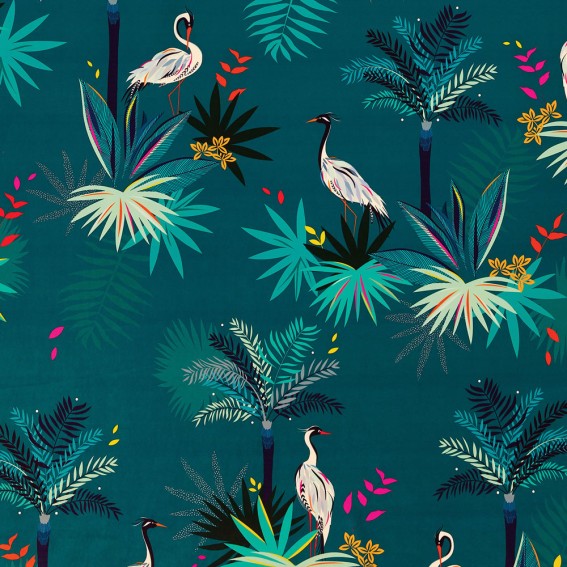 Heron Teal Velvet Fabric