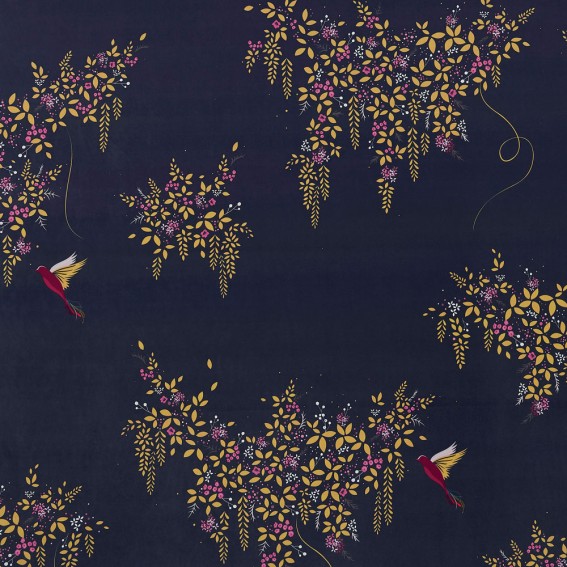 Hummingbird Deep Navy Velvet Fabric