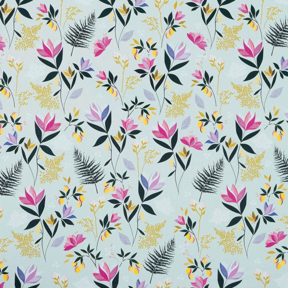 Orchard Floral Duck Egg Sateen Fabric