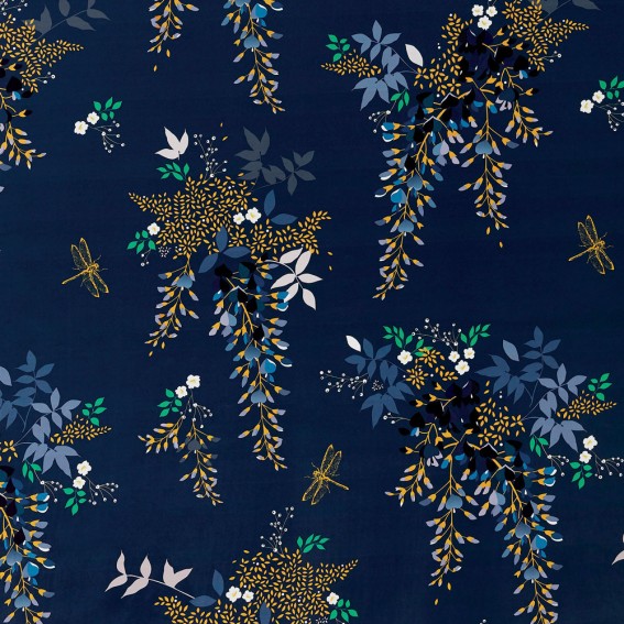 Wisteria Navy Velvet Fabric
