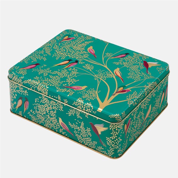 Green Birds Deep Rectangular Tin