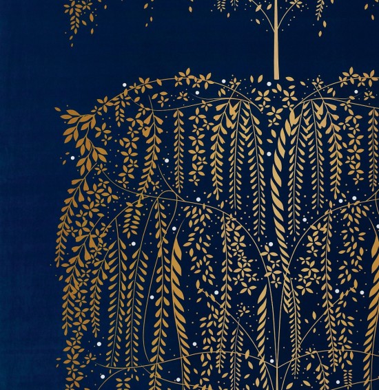 Willow Tree Navy Velvet Fabric