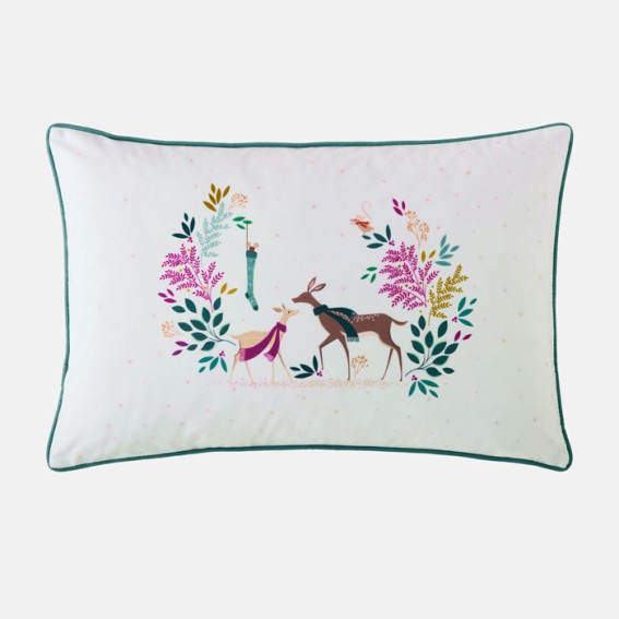 Woodland Tales Deer & Stocking Velvet Cushion