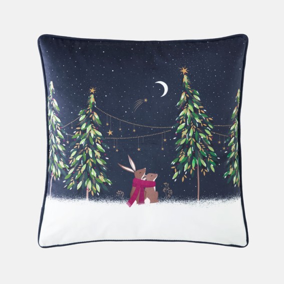 Woodland Tales Moonlit Rabbits Velvet Cushion