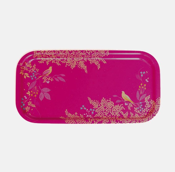 Pink Birds Birch Wood Tray