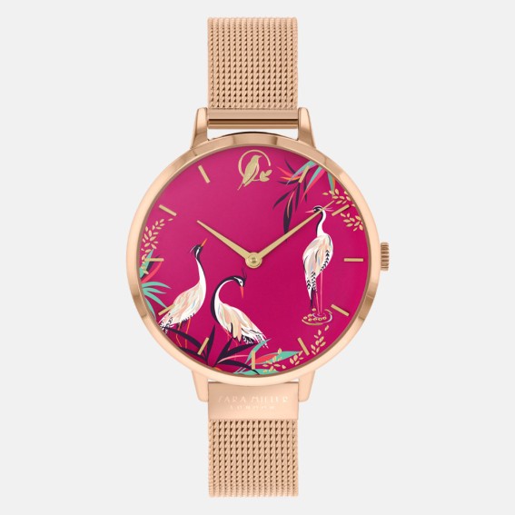 Pink Herons Gold Mesh Watch