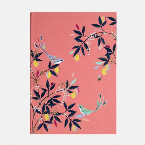 Coral Orchard Birds A5 Fabric Journal