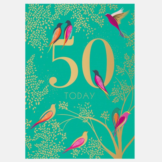 Green Birds 50th Birthday Card