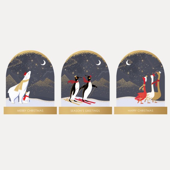 Animal Trio Christmas Cards - Assorted Set of 12
