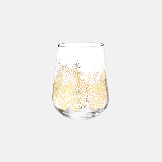 Gold Leaves Stemless Wine Glasses - Set of 4