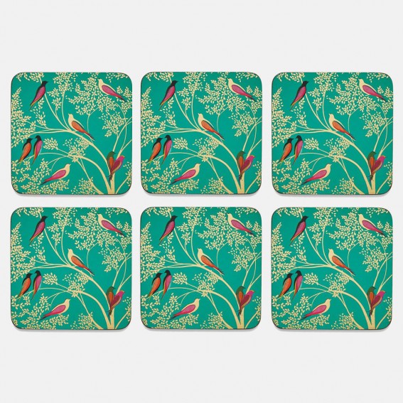 Green Birds Coasters - Set of 6