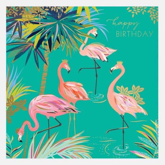 Green Flamingo Happy Birthday Card
