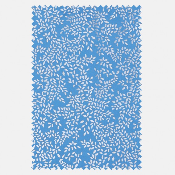 Metallic Leaves Cornflower Blue Fabric SAMPLE