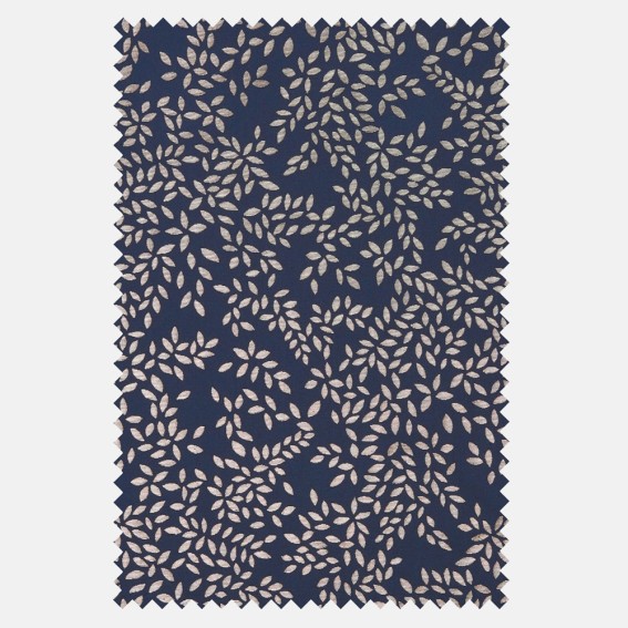 Metallic Leaves Smokey Blue Fabric SAMPLE