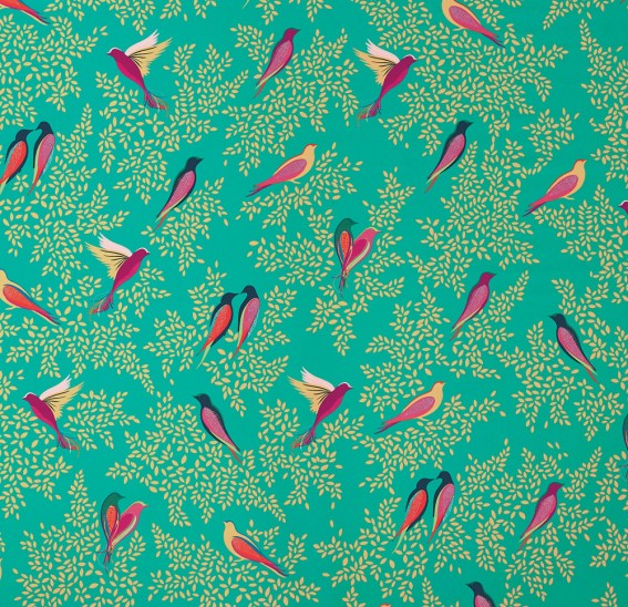 Green Birds Sateen Fabric 
