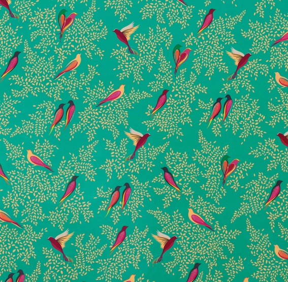 Green Birds Velvet Fabric