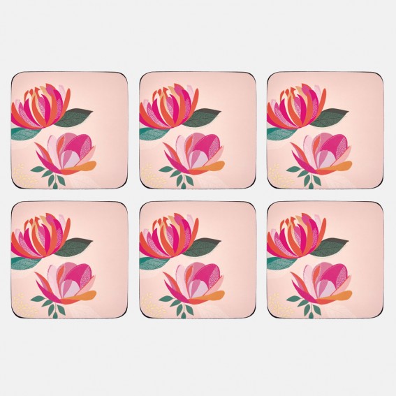 Pink Peony Coasters - Set of 6 