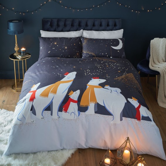 Christmas Polar Bear King Duvet Cover & Pillowcase Set