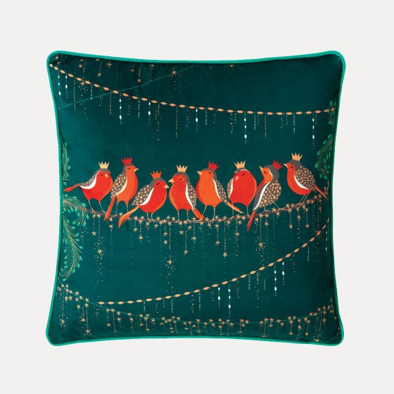 Row of Robins Feather Filled Cushion