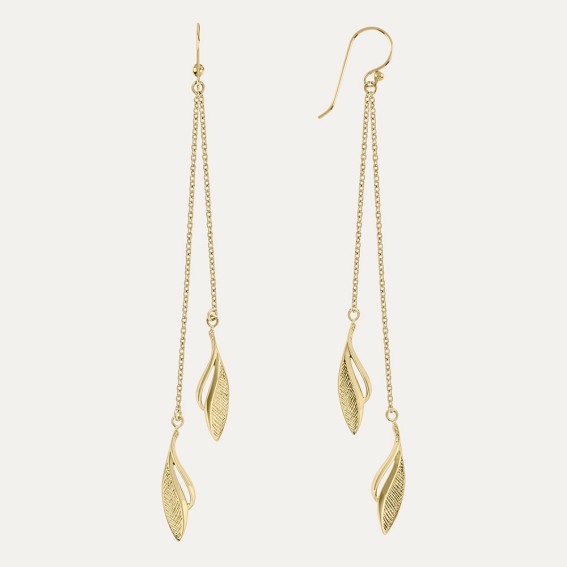 Etched Leaf Gold Drop Earrings