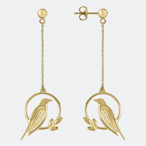 Diamond Bird Gold Drop Earrings