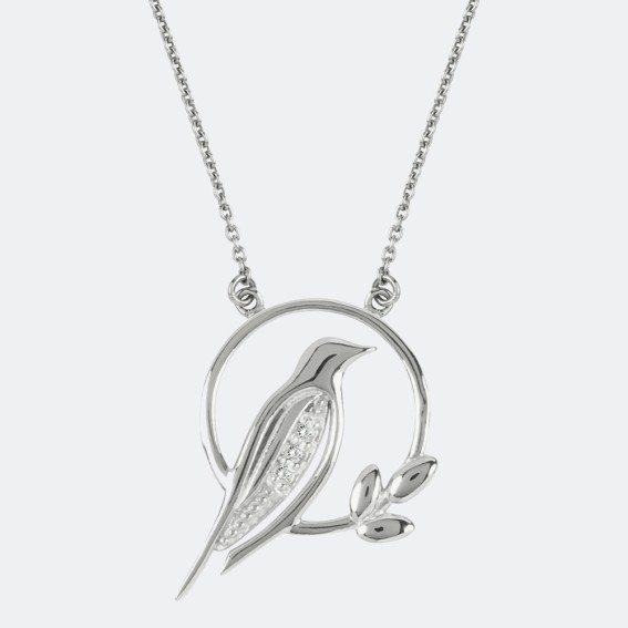 Diamond Bird Silver Charm Necklace