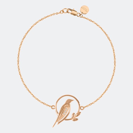 rose gold charm bracelet, rose gold bracelet, bird bracelet, bird charm bracelet, rose gold plated, diamond, diamond bracelet, diamond charm bracelet, 18 carat rose gold,