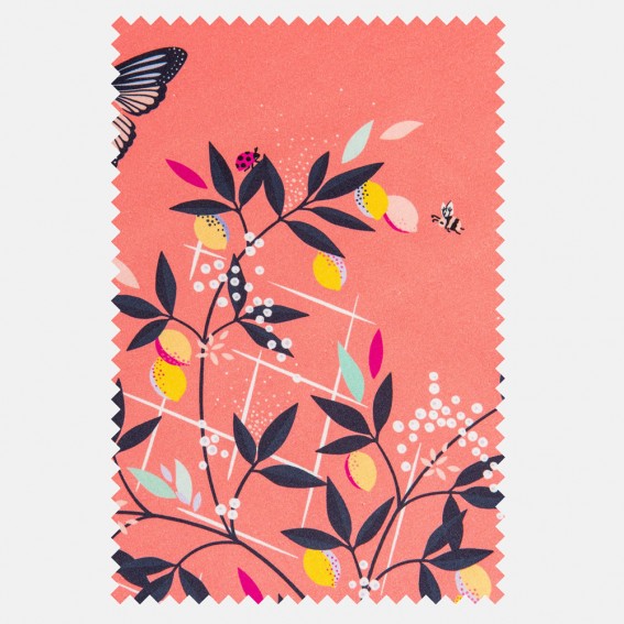 Butterflies & Trellis Peach Sateen Fabric SAMPLE