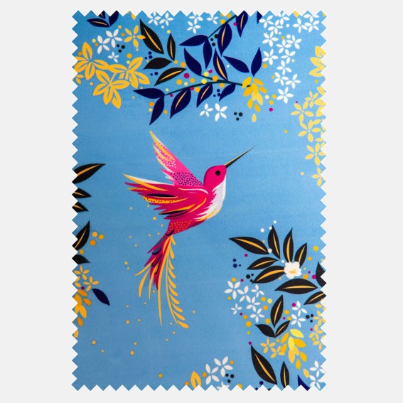 Hummingbird Cornflower Blue Velvet Fabric SAMPLE