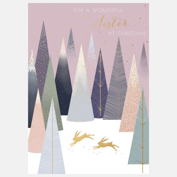 Gold Hares Sister Christmas Card
